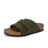 Olive Men's casual flat heel strap sandal with slip-on closure 