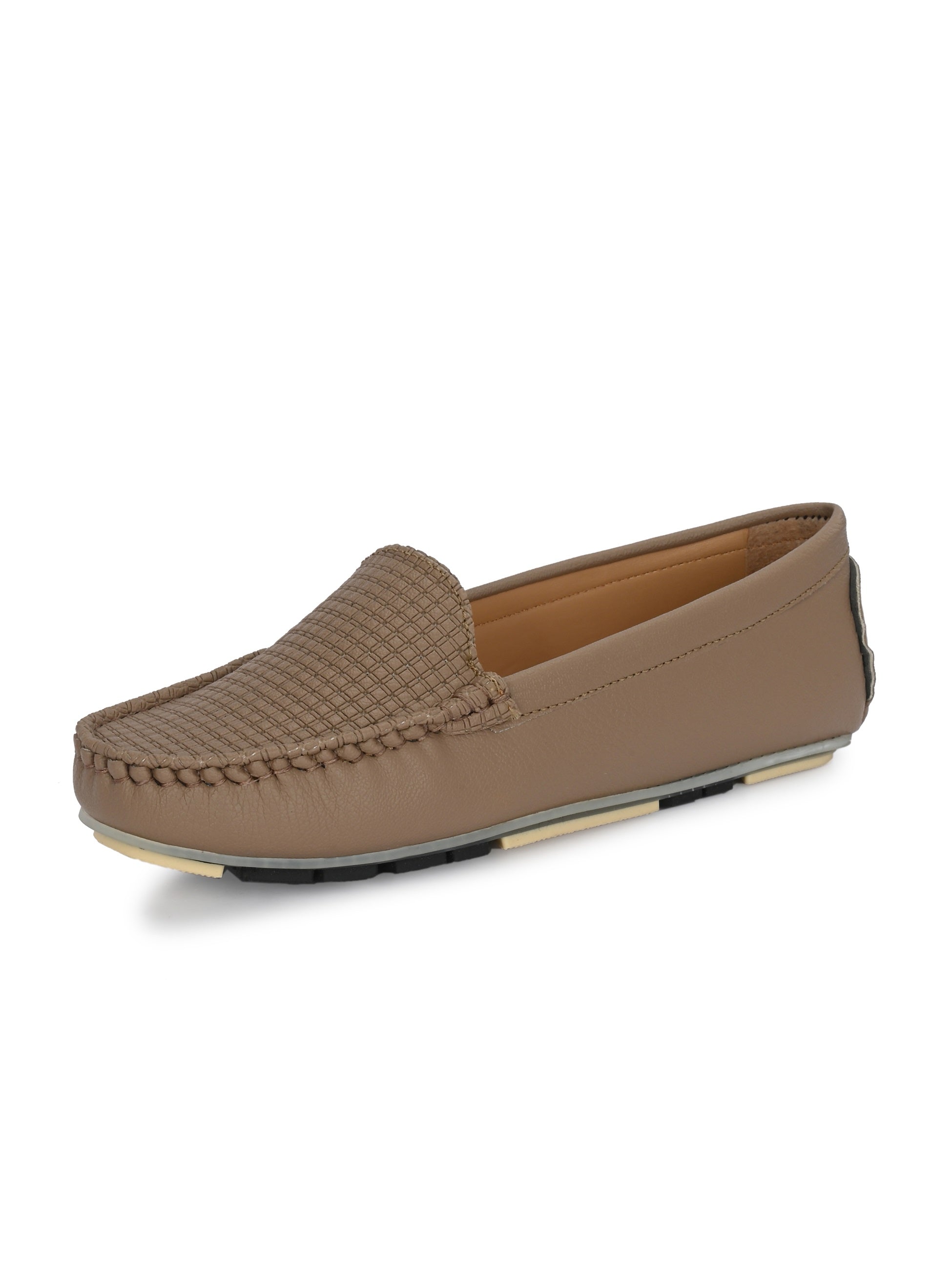 Beige Textured Slip-On Women Loafers