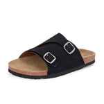 Men's casual Dark Black sandals with slip-on style and buckle strap