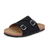 Men's casual Dark Black sandals with slip-on style and buckle strap