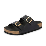 Black Women's casual flat heel buckle strap sandal