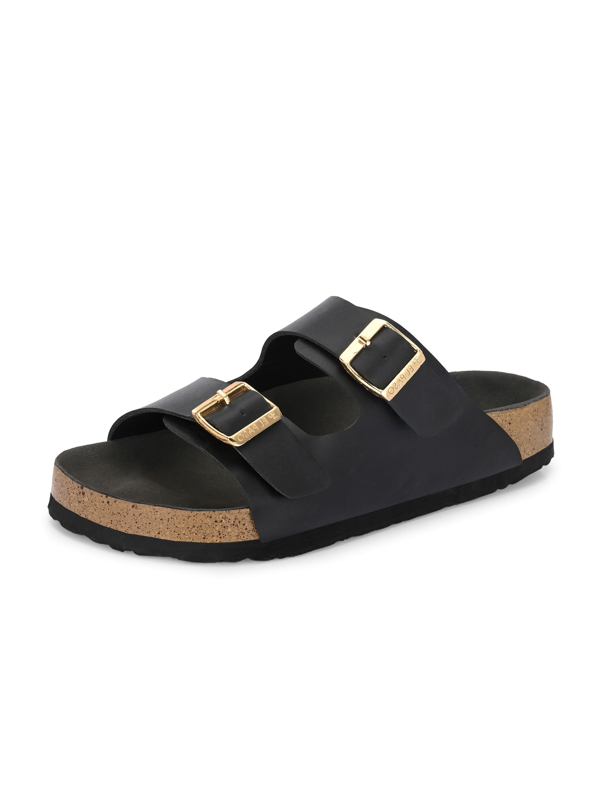 Black Women's casual flat heel buckle strap sandal