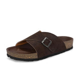 Brown Men's casual flat heel with buckle strap slip-on sandal