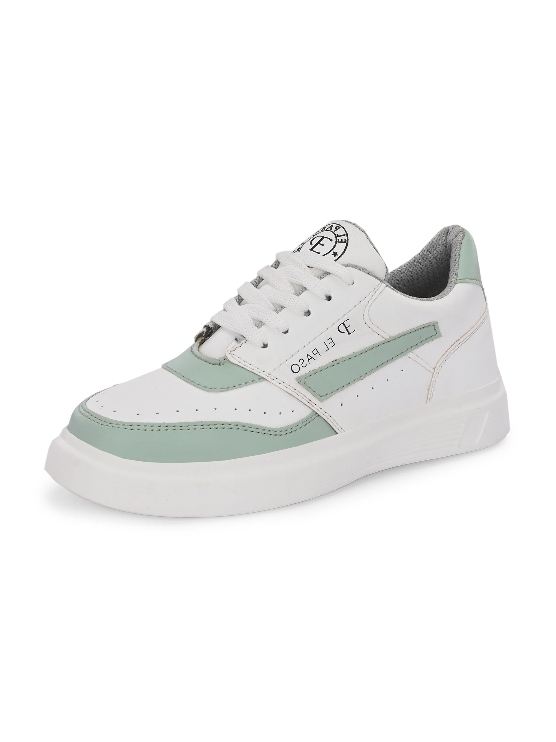 White & Green Lace-Up Platform Heel Sneakers 