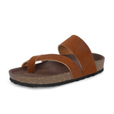 Tan Men's casual flat heel one-toe buckle strap closure sandal