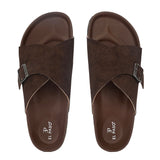 Brown Men's casual flat heel with buckle strap slip-on sandal