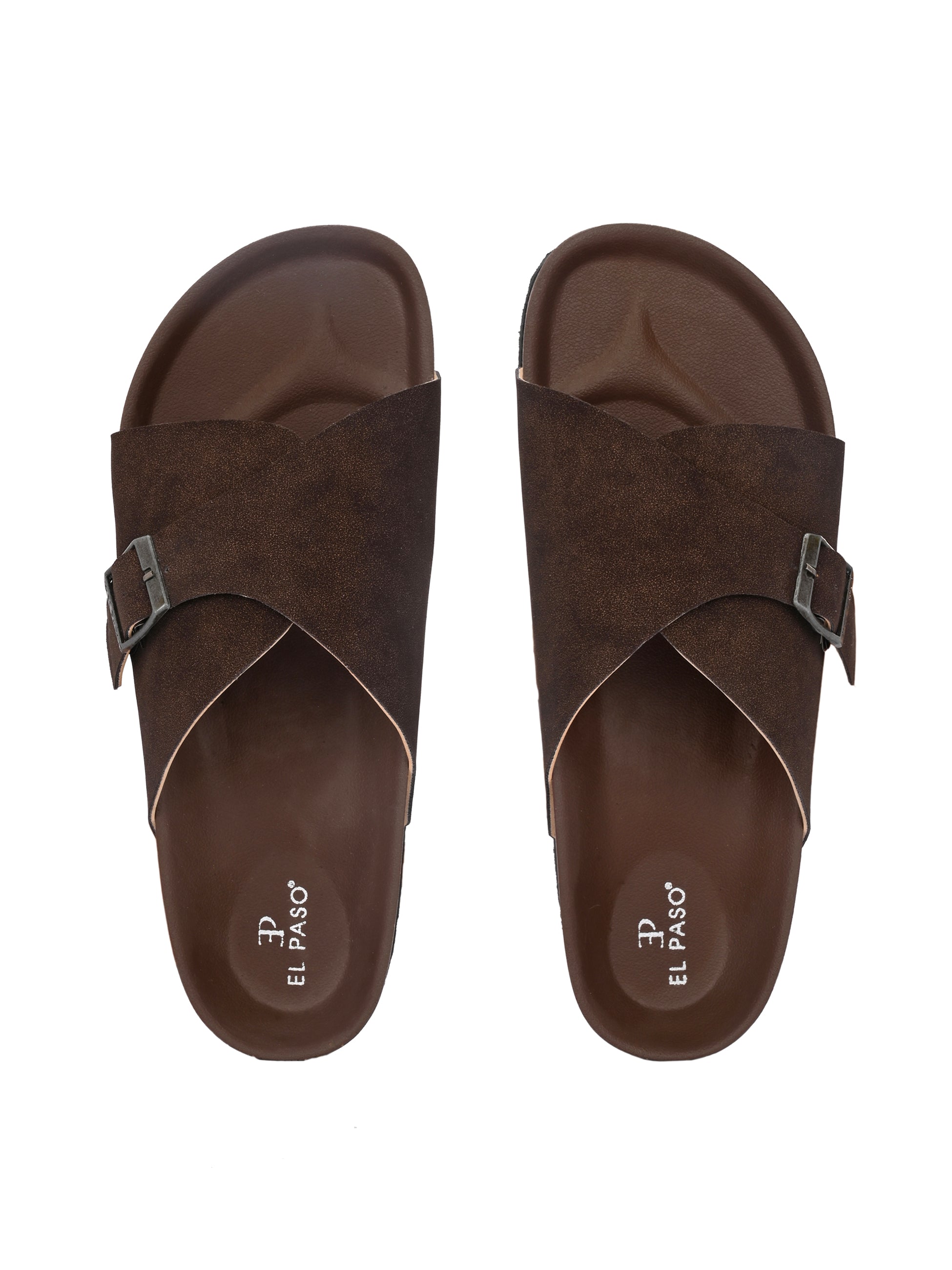 Brown Men's casual flat heel with buckle strap slip-on sandal