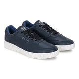 Navy Blue colour Men's casual lace-up sneakers with navy blue laces.