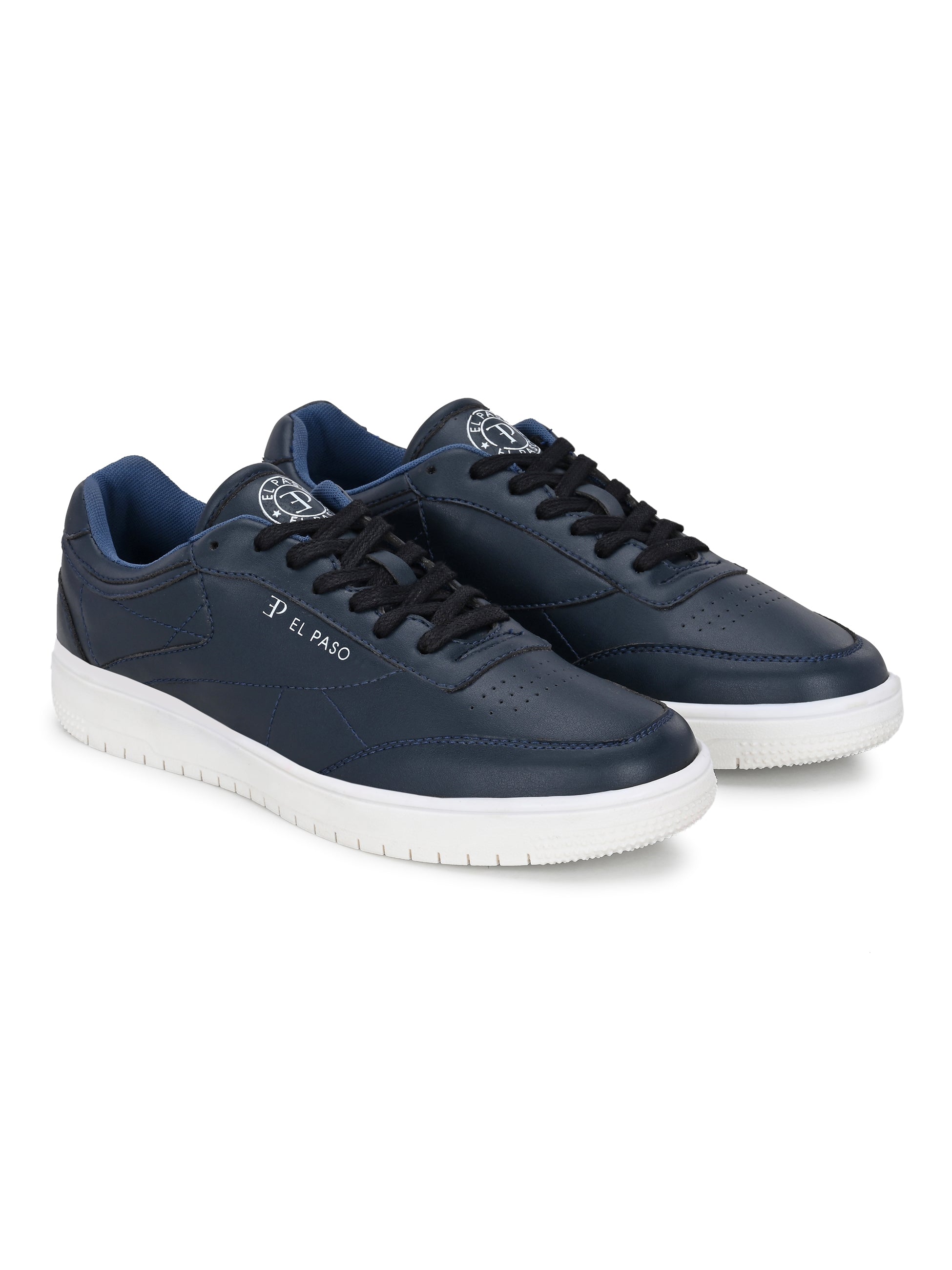 Navy Blue colour Men's casual lace-up sneakers with navy blue laces.