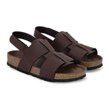 Brown Men's casual  flat heel buckle strap sandal with back strap closure