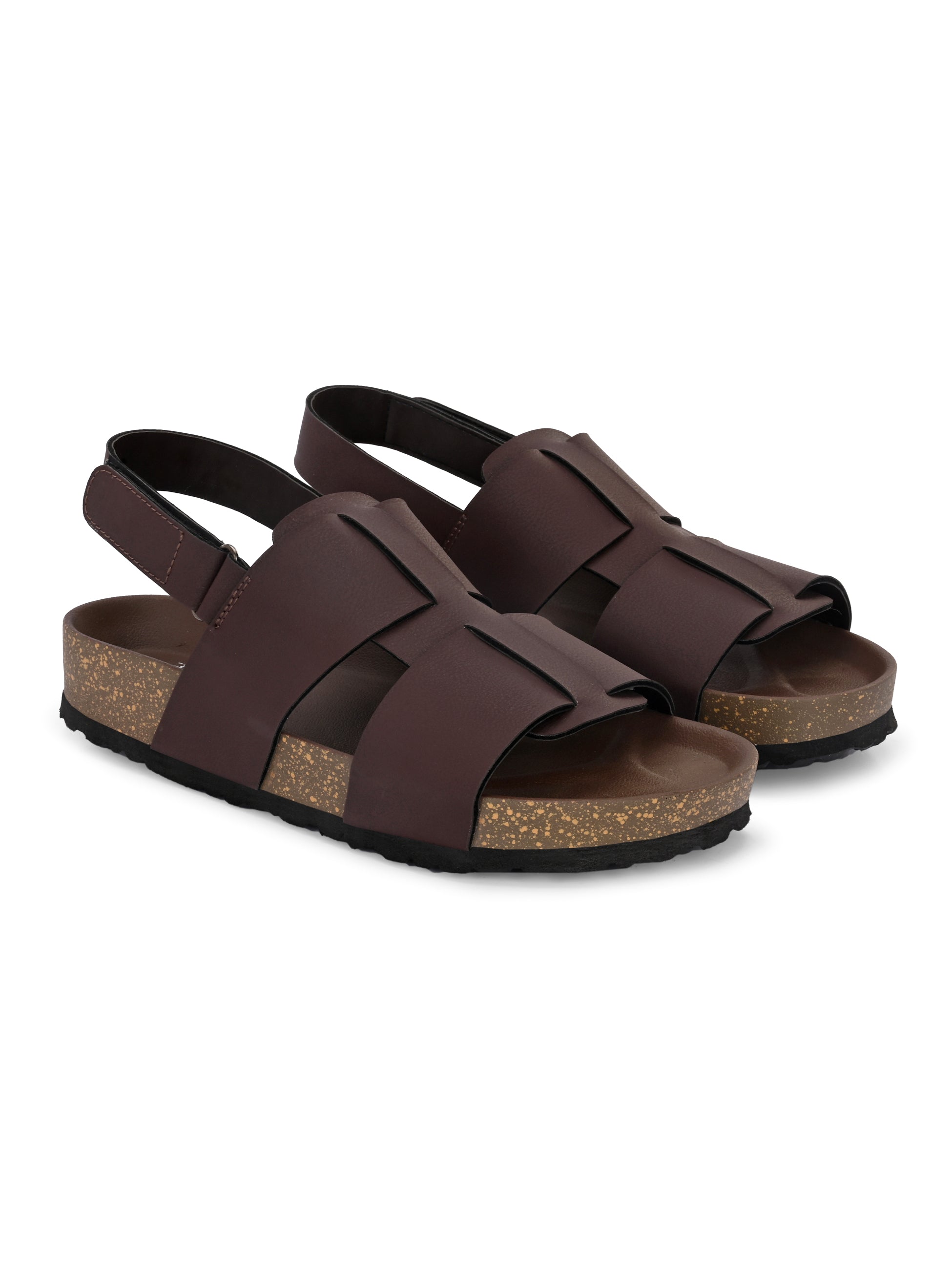 Brown Men's casual  flat heel buckle strap sandal with back strap closure