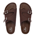 Brown Men's casual buckle strap sandal with slip-on closure