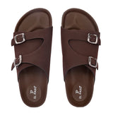 Brown Men's casual buckle strap sandal with slip-on closure