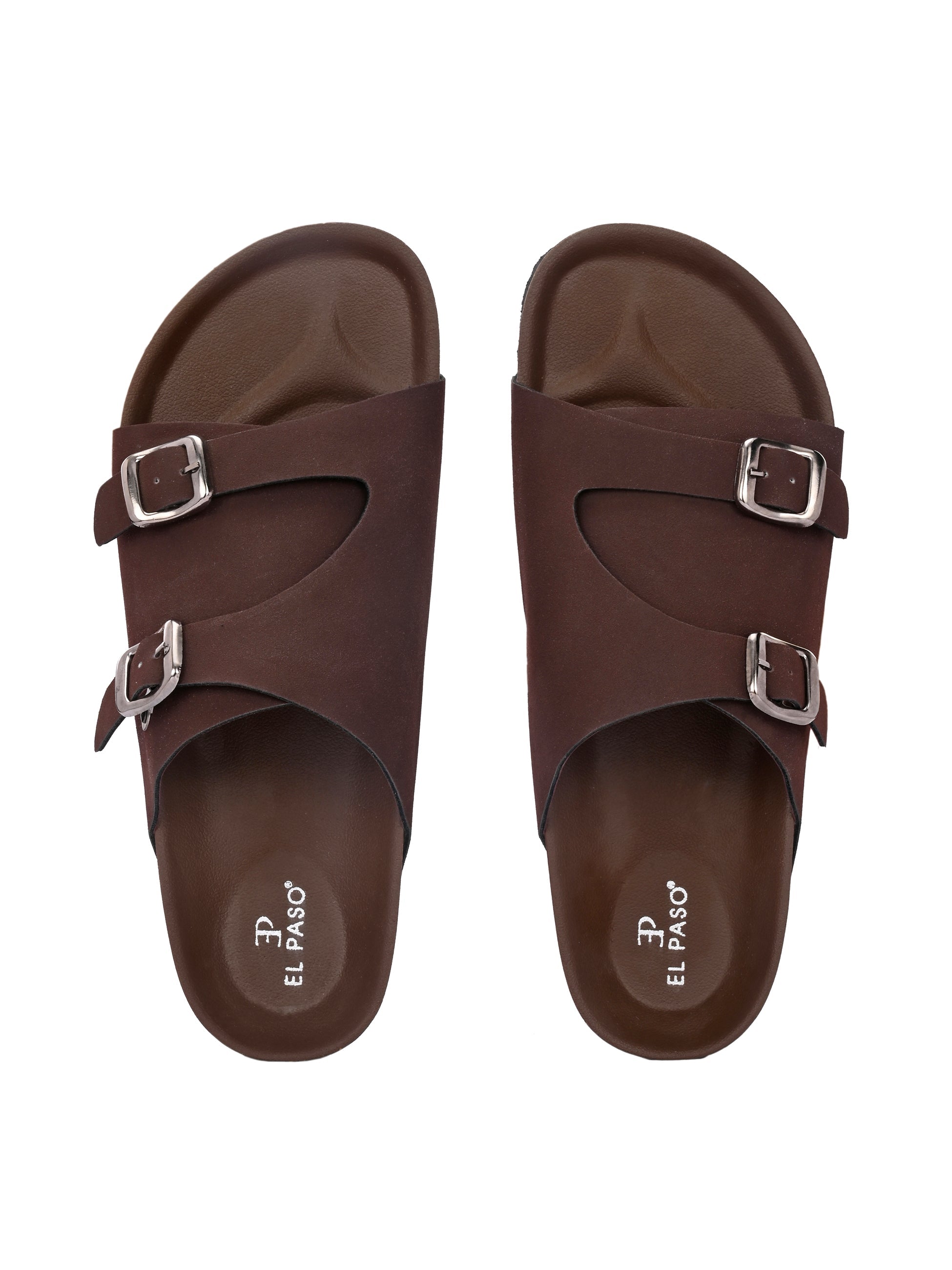 Brown Men's casual buckle strap sandal with slip-on closure