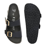 Black Women's casual flat heel buckle strap sandal