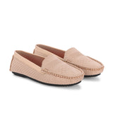 Stylish pink Leather Casual Slip On woven loafer with textured design