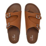 Tan Men's casual buckle strap sandal with slip-on closure