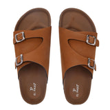 Tan Men's casual buckle strap sandal with slip-on closure