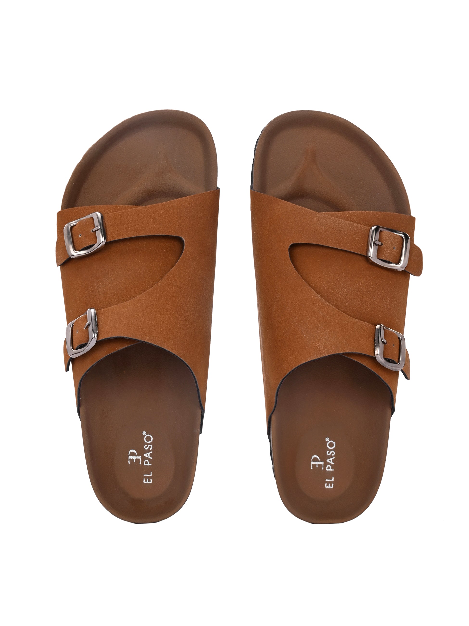 Tan Men's casual buckle strap sandal with slip-on closure