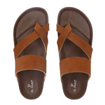 Tan Men's casual flat heel one-toe buckle strap closure sandal