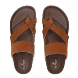 Tan Men's casual flat heel one-toe buckle strap closure sandal