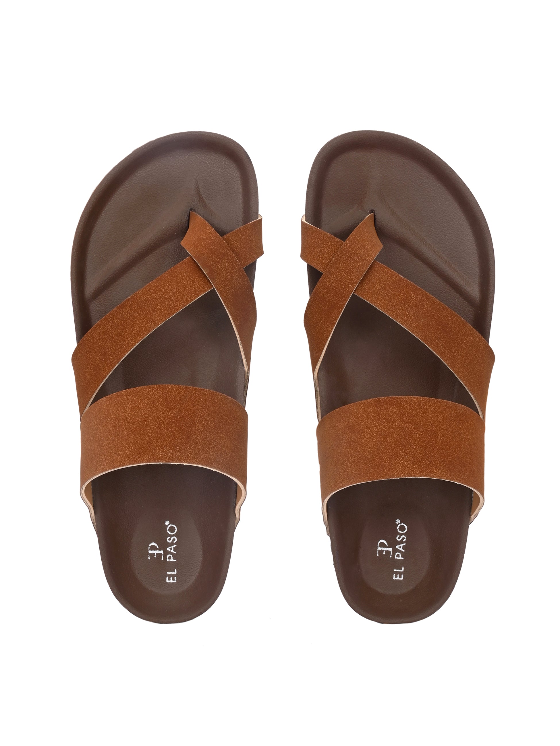 Tan Men's casual flat heel one-toe buckle strap closure sandal