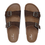 Brown Men's casual flat heel buckle strap sandal 