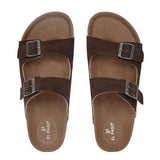 Brown Men's casual flat heel buckle strap sandal 