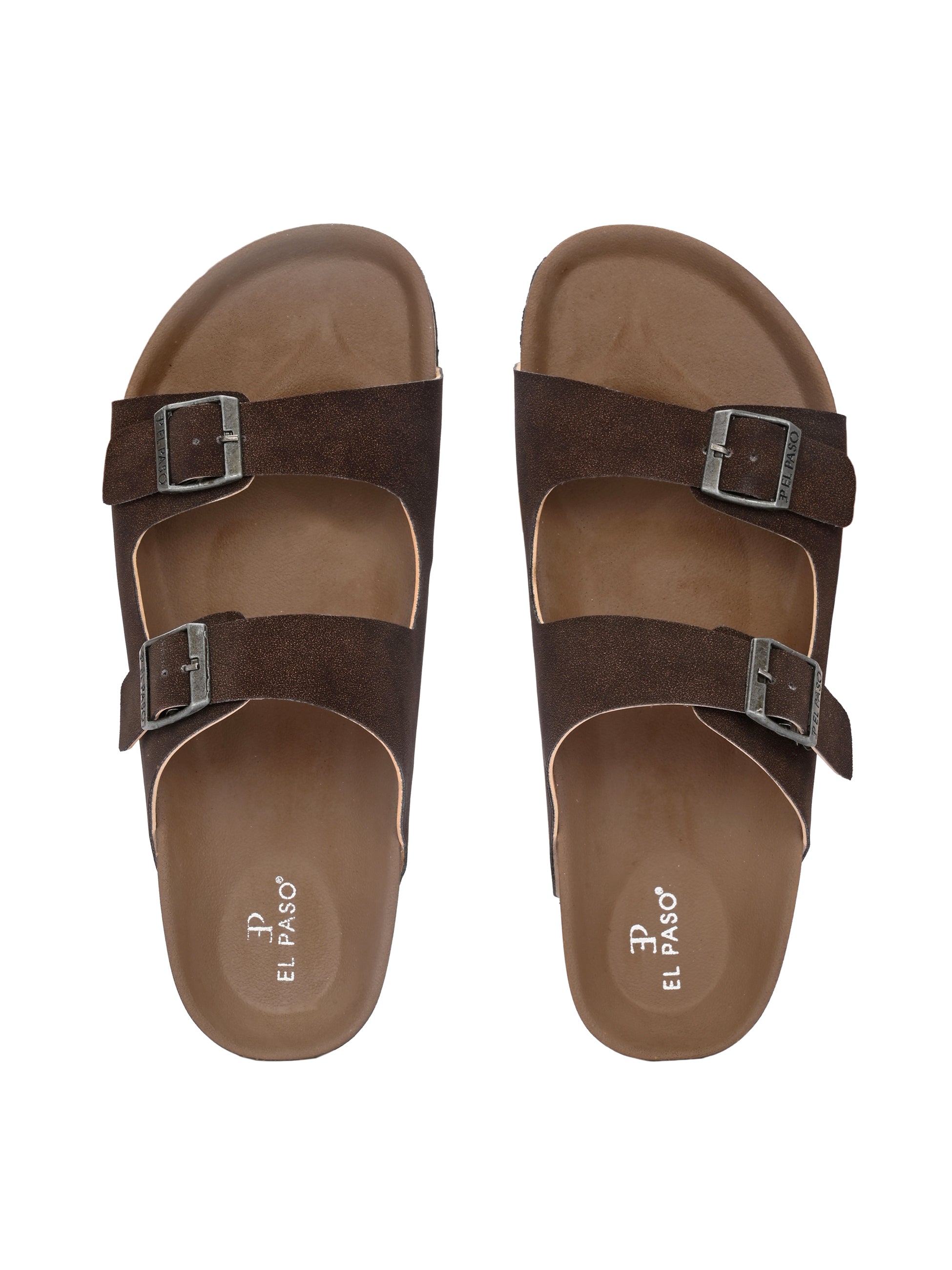 Brown Men's casual flat heel buckle strap sandal 