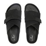 Black Men's casual flat heel strap sandal with slip-on closure 