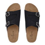 Men's casual Dark Black sandals with slip-on style and buckle strap