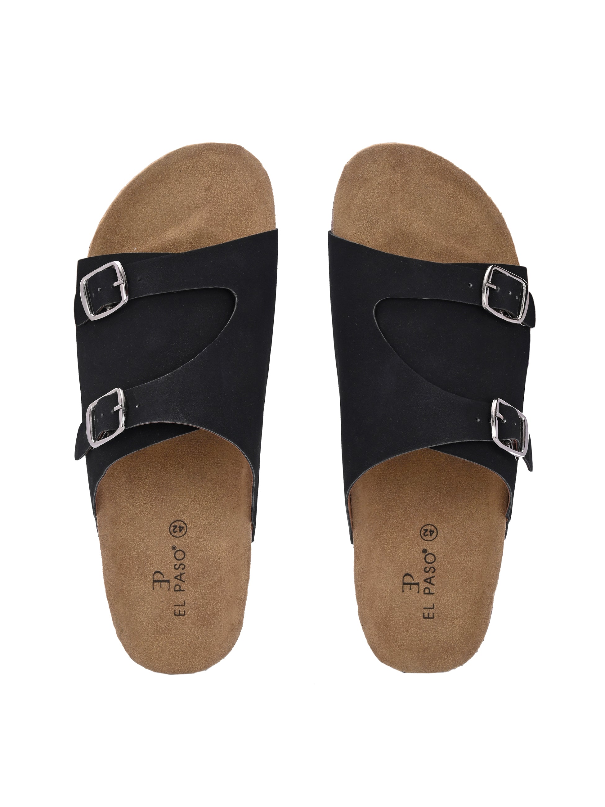 Men's casual Dark Black sandals with slip-on style and buckle strap