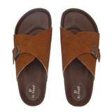 Tan Men's casual flat heel with buckle strap slip-on sandal