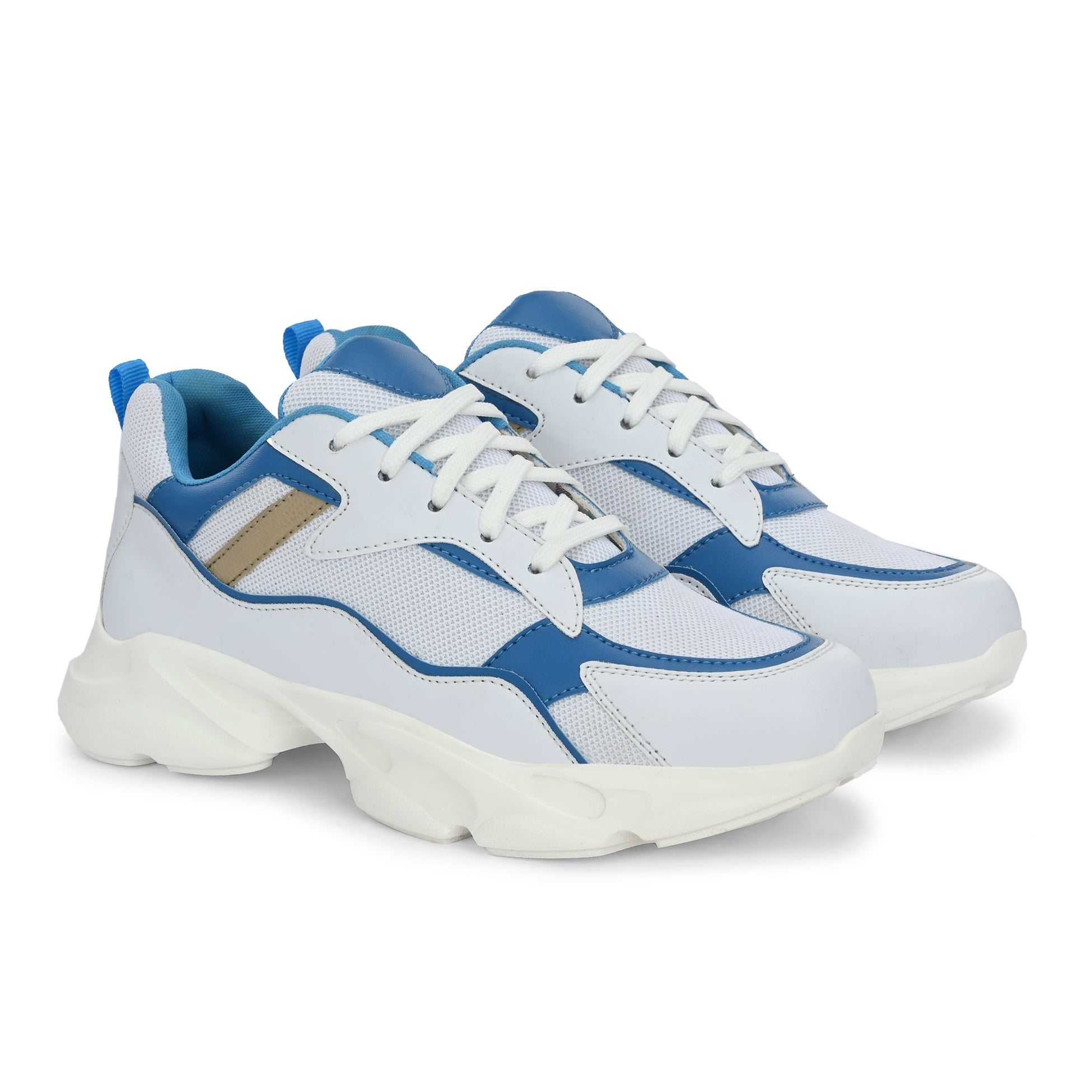 Blue colour Men's lace-up casual shoes with white laces.