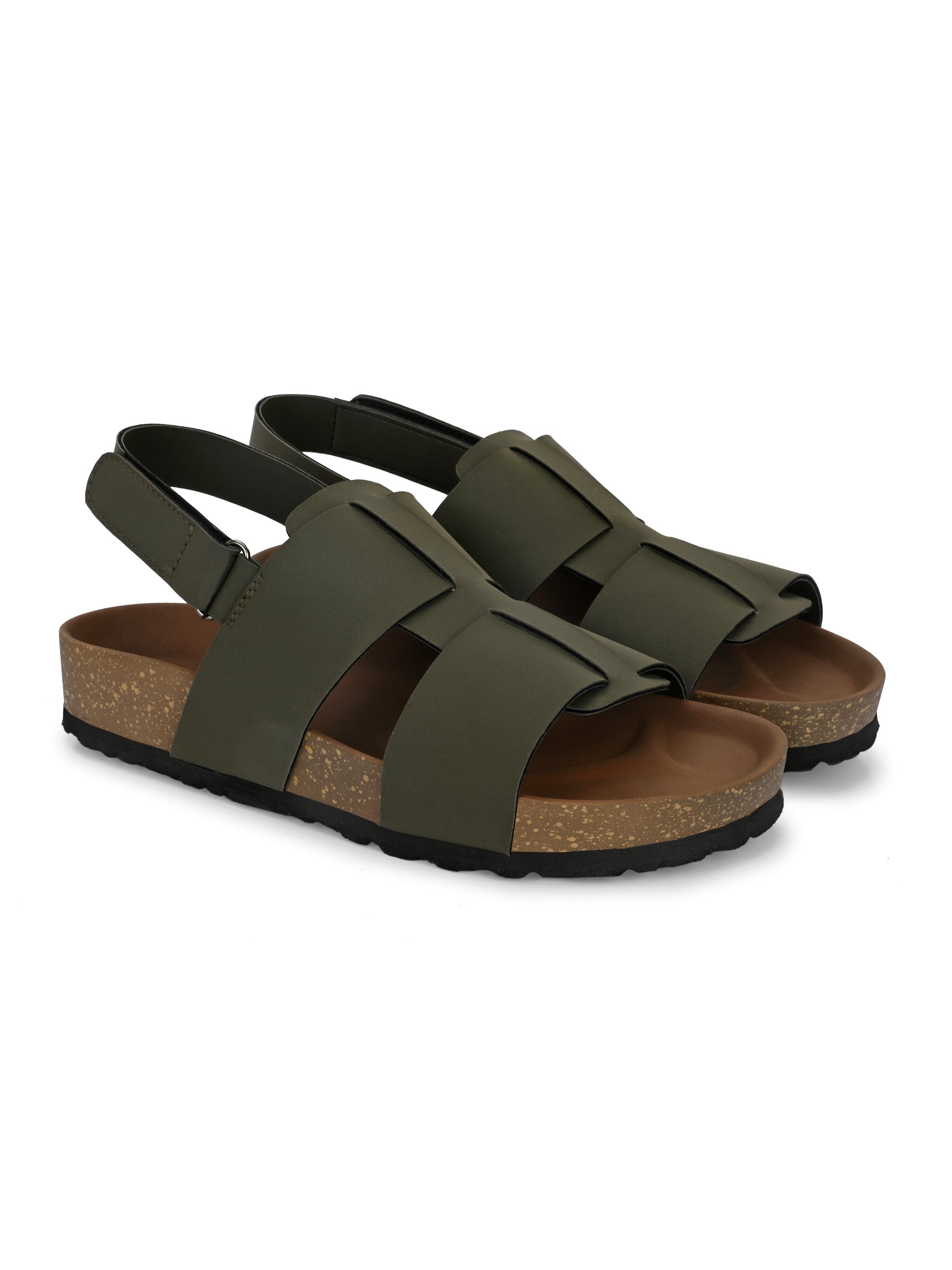 Men's casual  flat heel buckle strap sandal with back strap closure