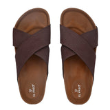 Brown Men's casual flat heel criss-cross sandal