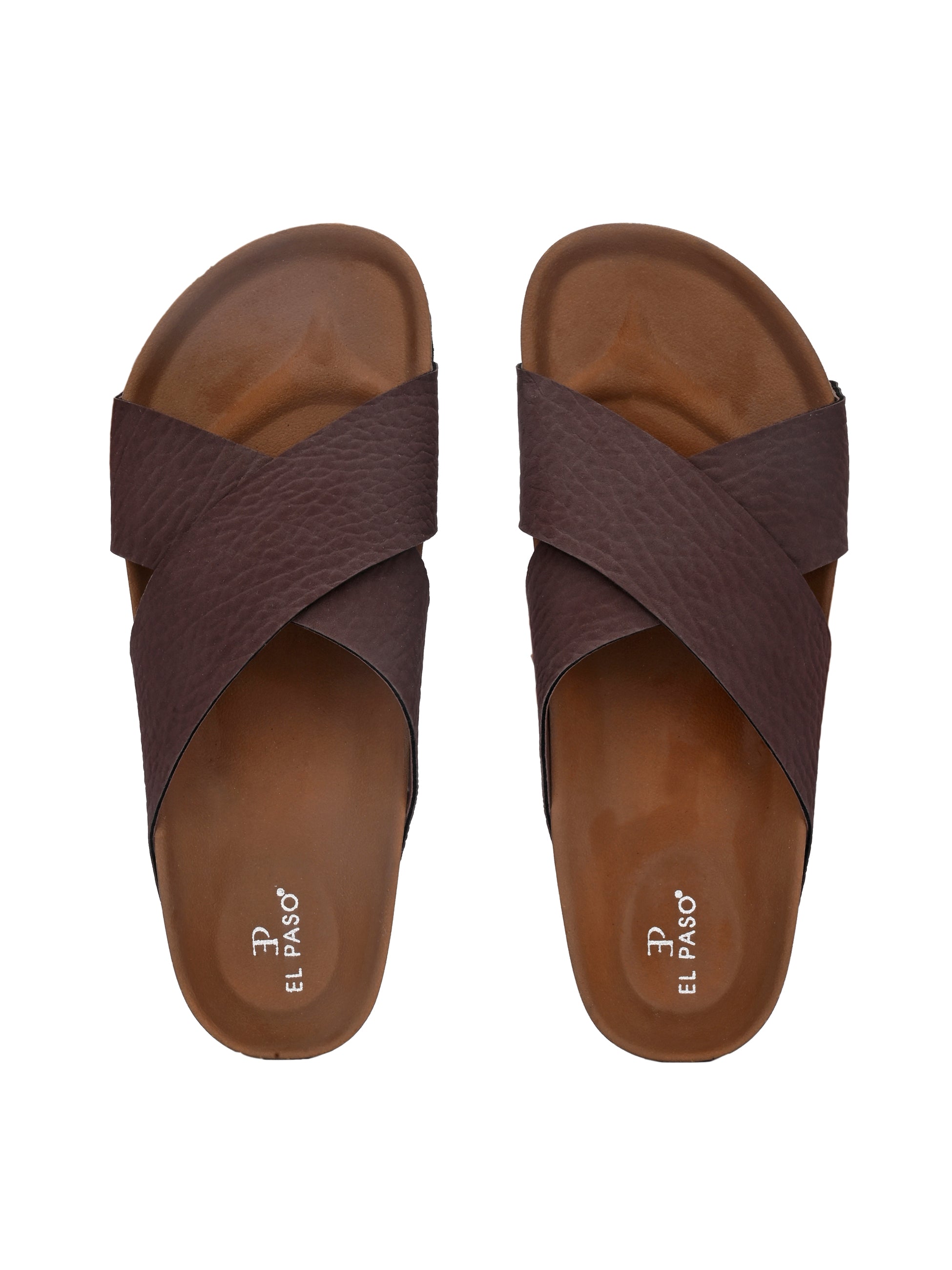 Brown Men's casual flat heel criss-cross sandal