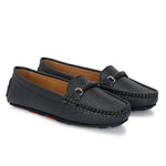 Black Textured Slip-On Loafers For Women 