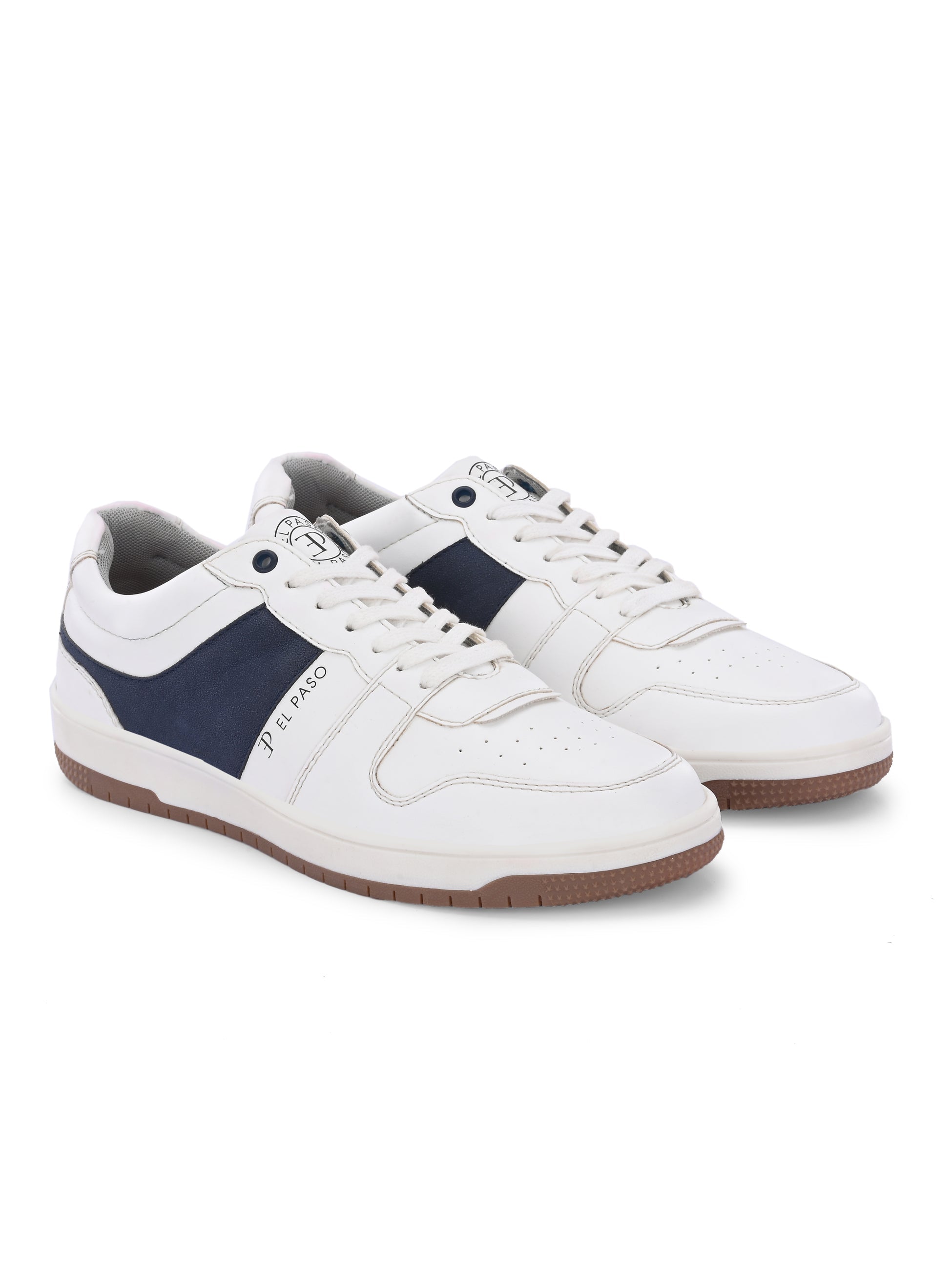 White & Blue Men's casual lace-up sneakers with white laces.