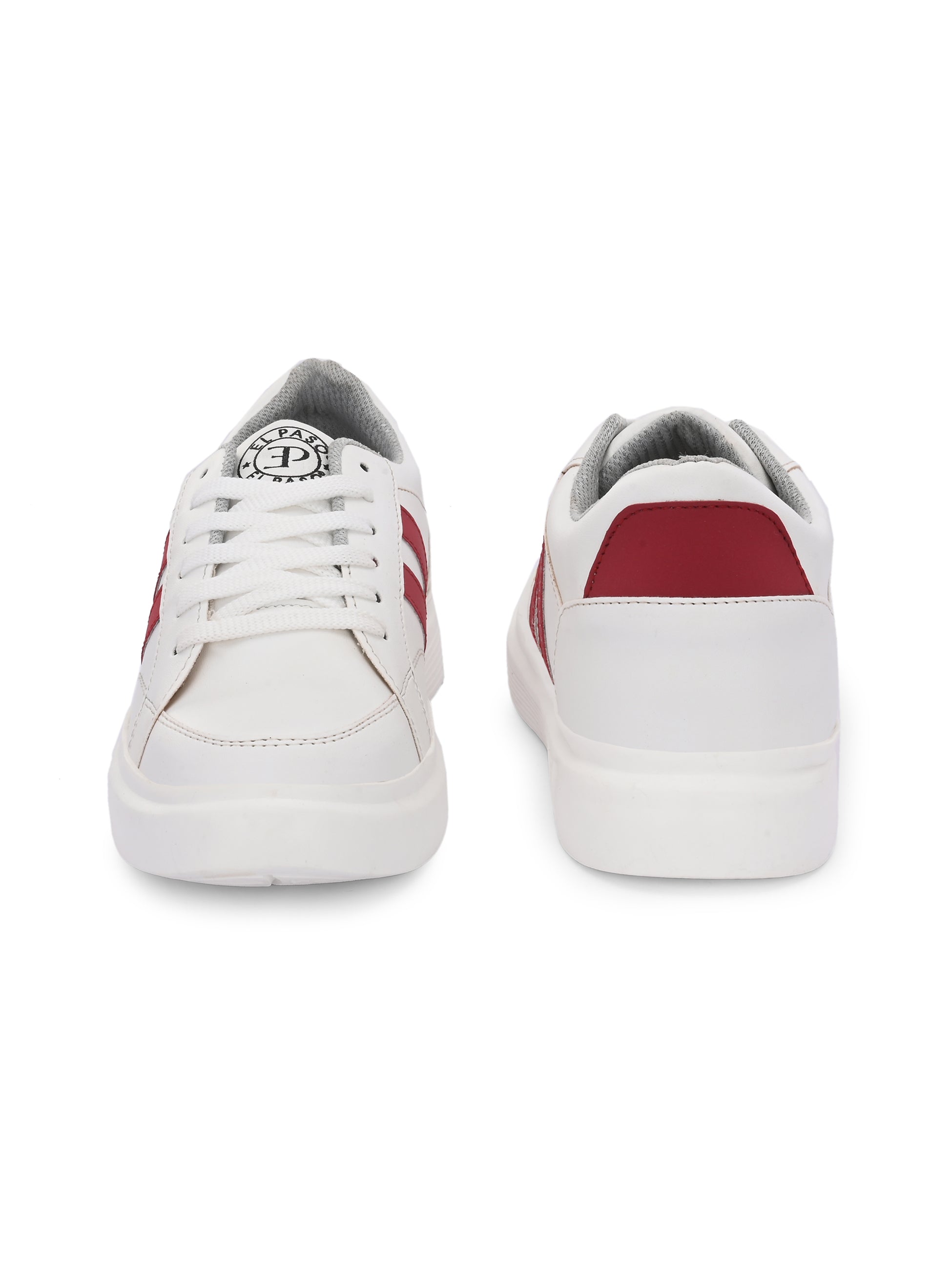 White & Red Casual Lace-Up Platform Heel Sneakers 