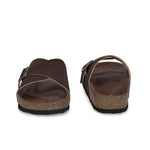 Brown Men's casual flat heel with buckle strap slip-on sandal