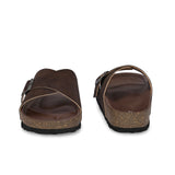 Brown Men's casual flat heel with buckle strap slip-on sandal