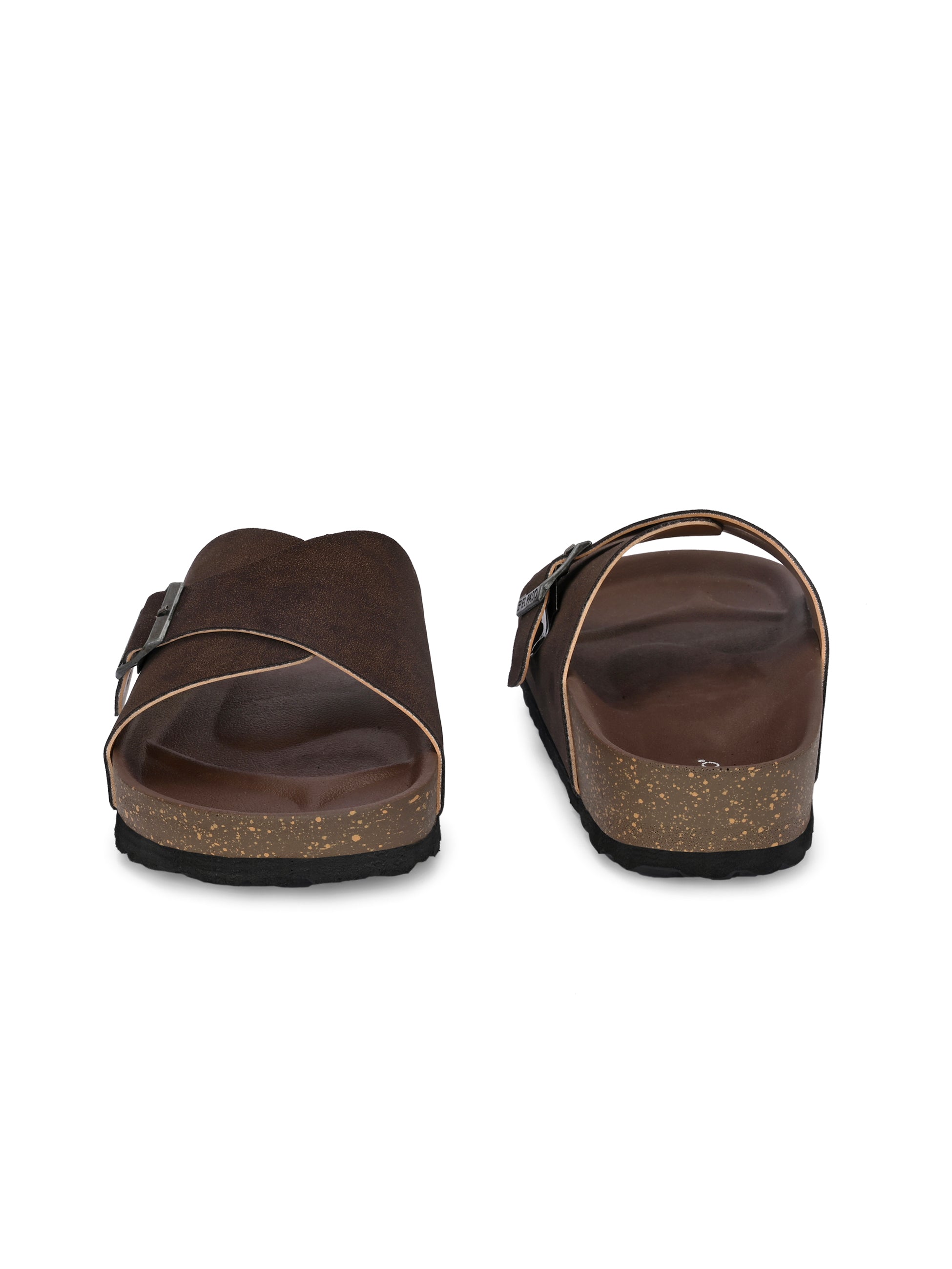 Brown Men's casual flat heel with buckle strap slip-on sandal