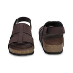 Brown Men's casual  flat heel buckle strap sandal with back strap closure