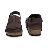 Brown Men's casual  flat heel buckle strap sandal with back strap closure