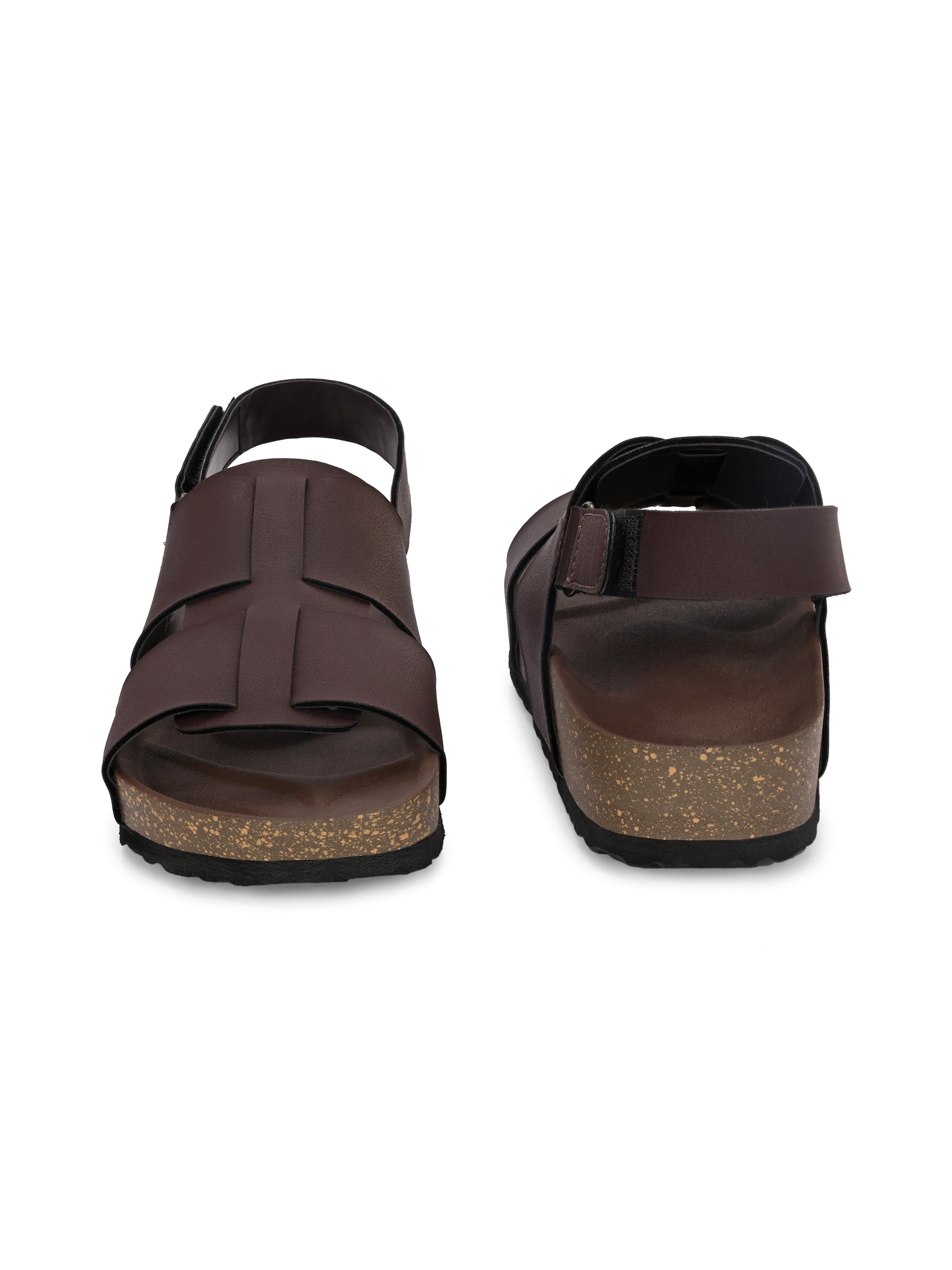 Brown Men's casual  flat heel buckle strap sandal with back strap closure