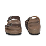 Brown Men's casual flat heel buckle strap sandal 