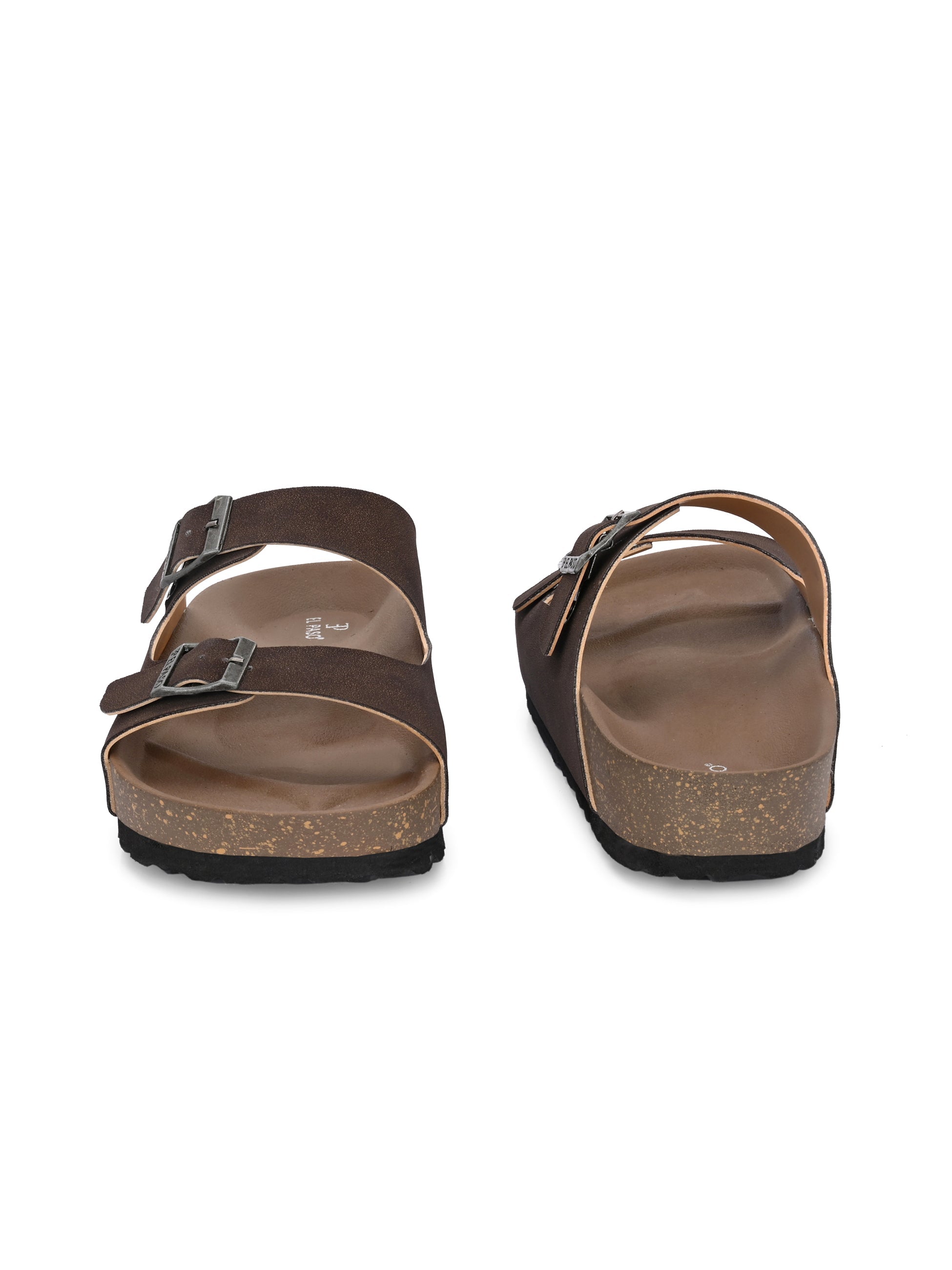 Brown Men's casual flat heel buckle strap sandal 