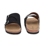 Men's casual Dark Black sandals with slip-on style and buckle strap