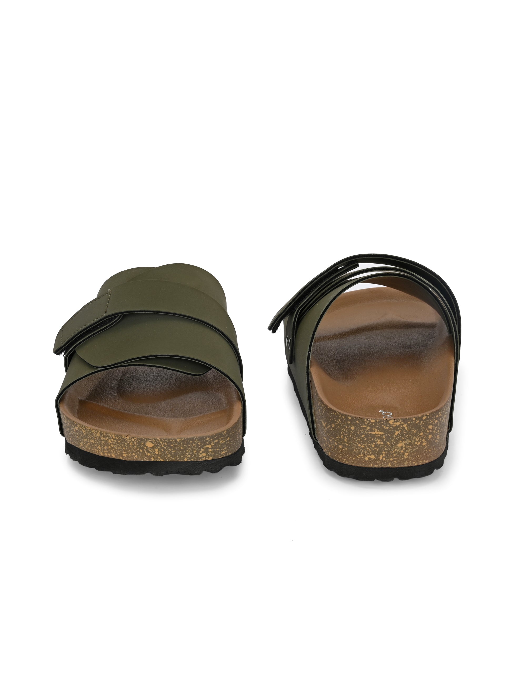 Olive Men's casual flat heel strap sandal with slip-on closure 